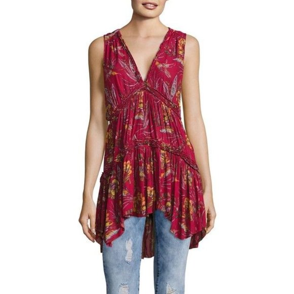 Free People Purple Haze Floral Top In Raspberry - Picture 2 of 16